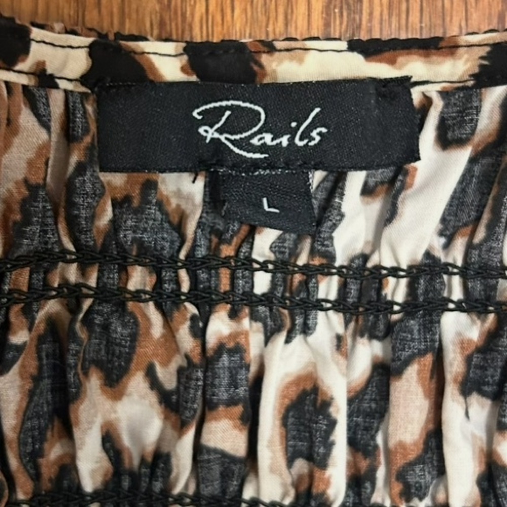 Rails Leopard Print Smocked Midi Dress Size L Boho Ruffle Dress - Picture 5 of 9